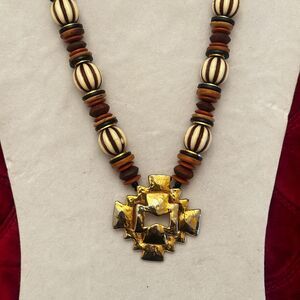 Signed Les Bernard Statement Necklace with Geometric Pendant